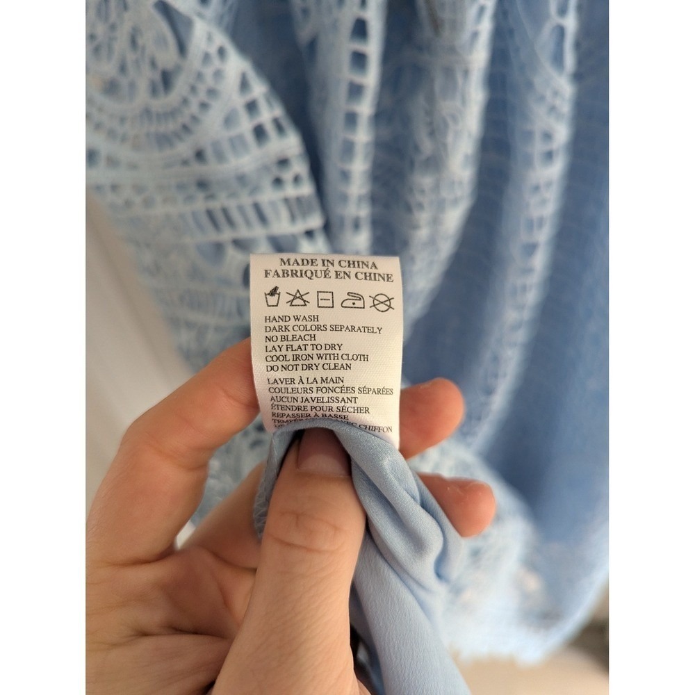 ABS Collection Light Blue Guipure Lace Midi Dress V-Neck Cross Back 12 - Picture 7 of 14